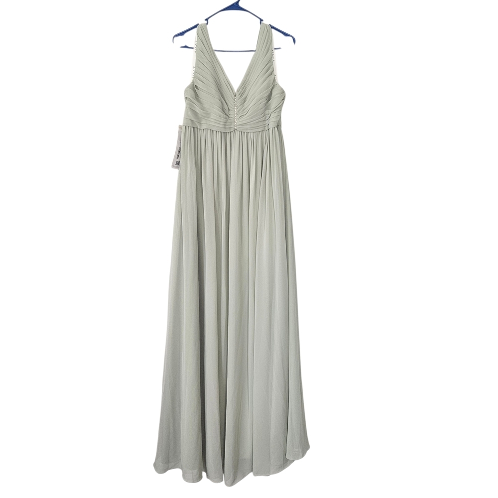 madison bridesmaid dresses Azazie | | Nwt Azazie Maternity Dusty Sage Chiffon Vneck Gown Size A2 Zipper with Buttons Neckline